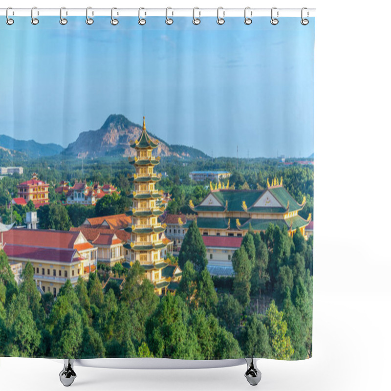 Personality  VUNG TAU, VIETNAM - September 30th, 2018: The Architectural Stupa At Dai Tong Lam Pagoda Attracts Tourists To Visit Spirit Of Spiritual Relaxation And Relaxation At The Weekend In Vung Tau, Vietnam Shower Curtains