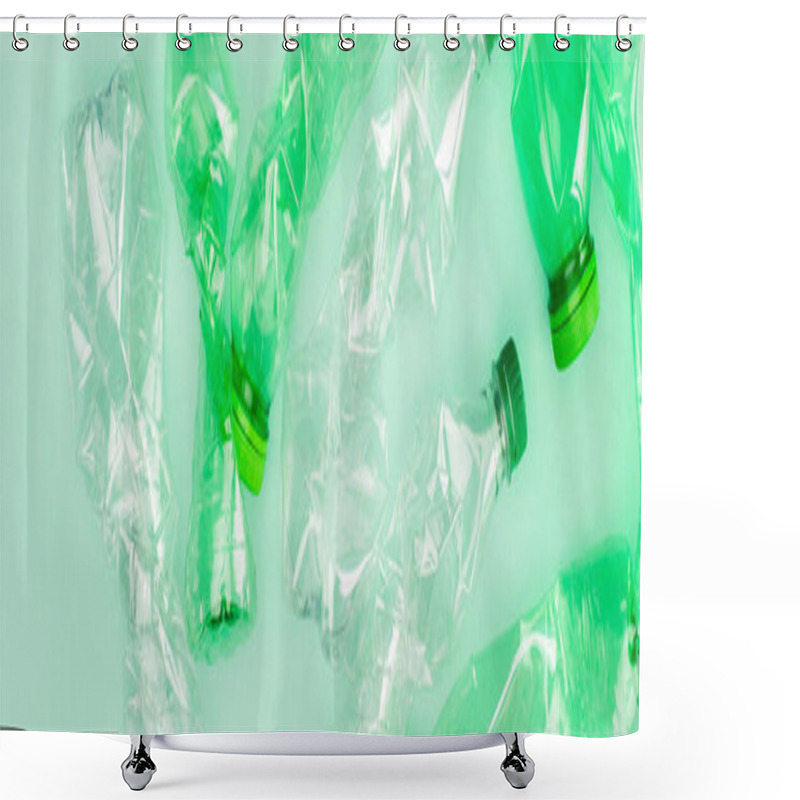 Personality  Horizontal Crop Of Crumpled Plastic Bottles On Green Surface, Ecology Concept Shower Curtains