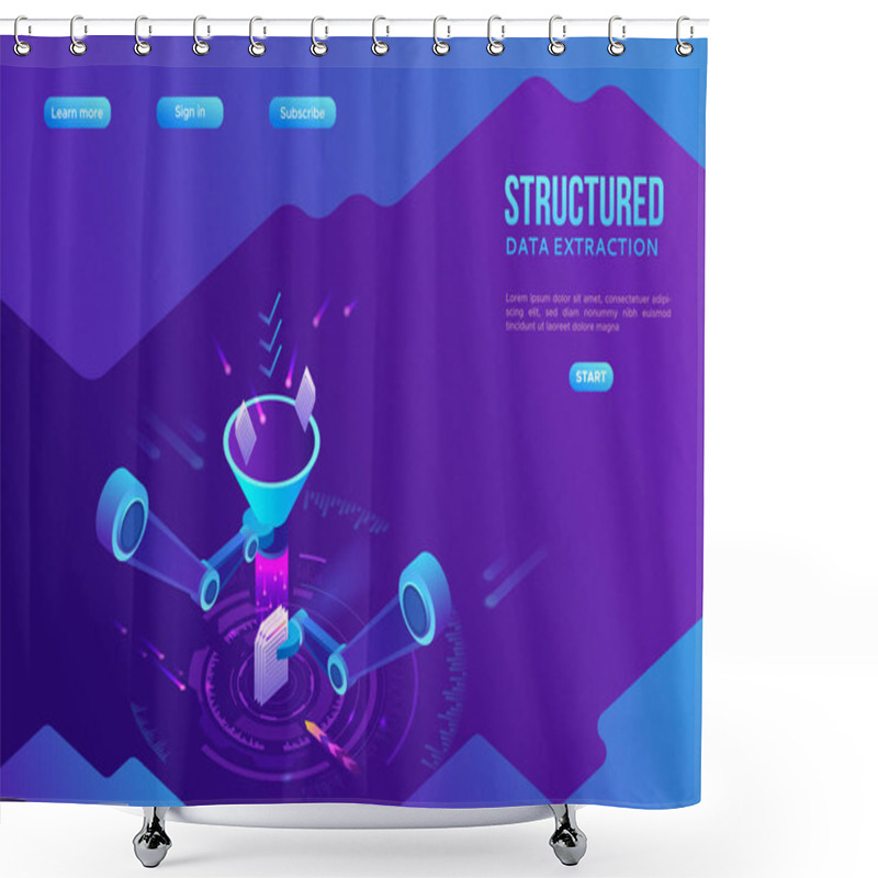 Personality  Structured Data Extraction, Robotic Arm Analyze Diagram, Kpi Analytics, Digital Technology In Finance, Funnel, Artificial Intelligence Concept, Big Research Isometric Illustration, 3d Background Shower Curtains