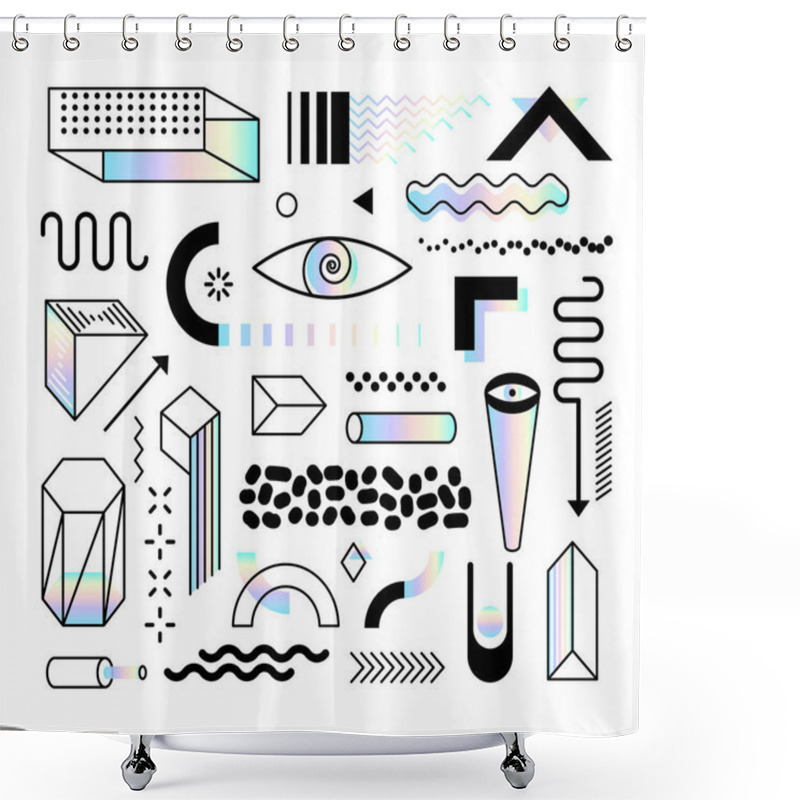 Personality  Set Of Abstract Trendy Design Elements And Shapes With Dispersion Effect. Colorful Rainbow Shapes For Create Placards, Brochures, Retro Art, Posters, Covers And Banners In Memphis And Hipster Style. Shower Curtains