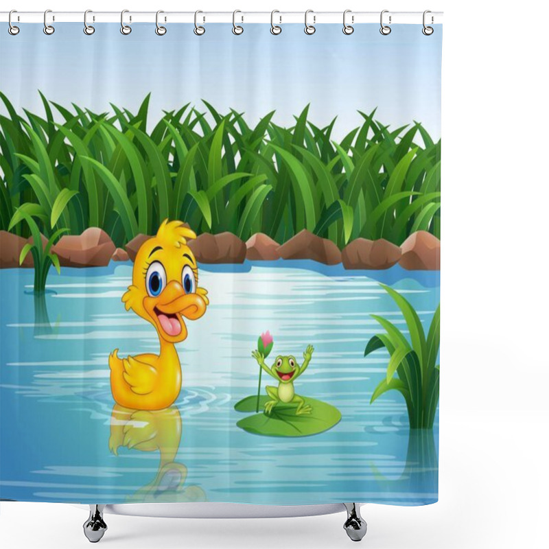 Personality  Cartoon Funny Duck With Frog Shower Curtains