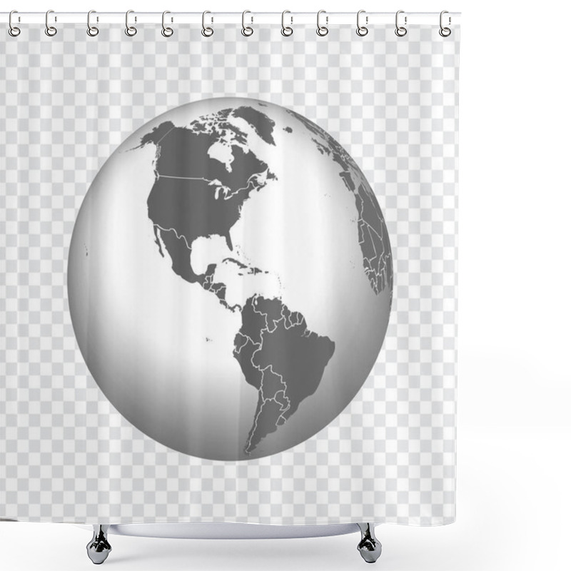 Personality  Globe Of Earth With Borders Of All Countries. 3d Icon Globe In Gray On Transparent Background. High Quality World Map In Gray.  North  America And Central America. Vector Illustration. EPS10.  Shower Curtains