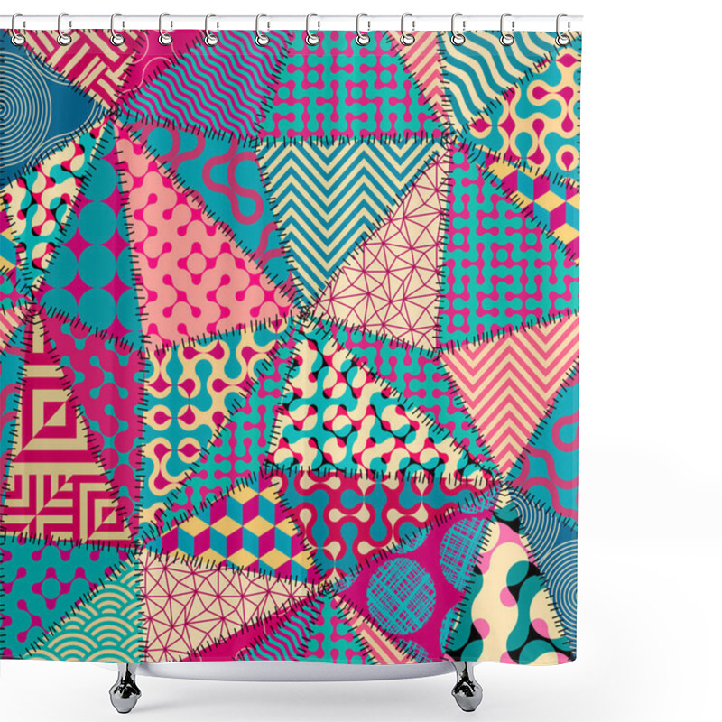 Personality  Seamless Background Pattern. Textile Patchwork Pattern In Retro Geometric Style. Vector Image Shower Curtains