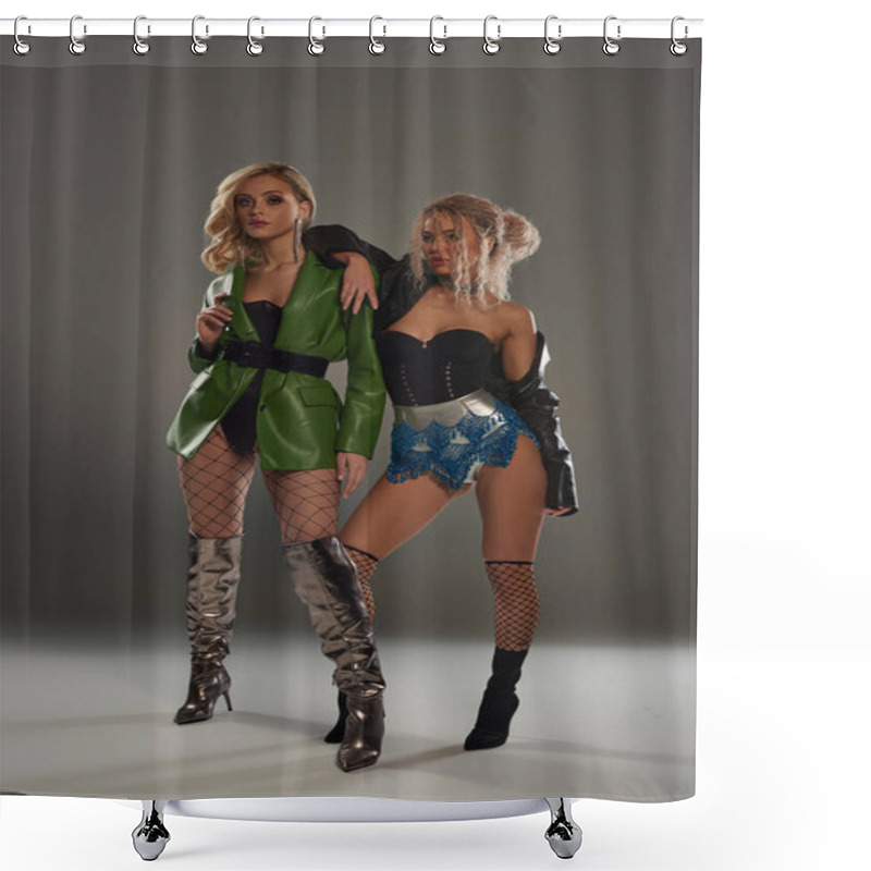 Personality  Two Seductive Women In Elaborate Costumes Strike A Captivating Pose Together, Exuding Mystery And Allure. Shower Curtains