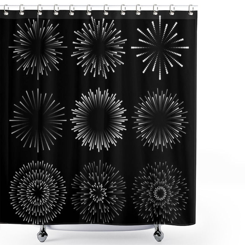 Personality  Set Of Radial White Halftone Dotted Speed Lines. Circle Form. Explosion Background. Star Rays. Sunburst. Fireworks. Design Element For Frames, Prints, Web, Template, Logo And Textile Pattern Shower Curtains