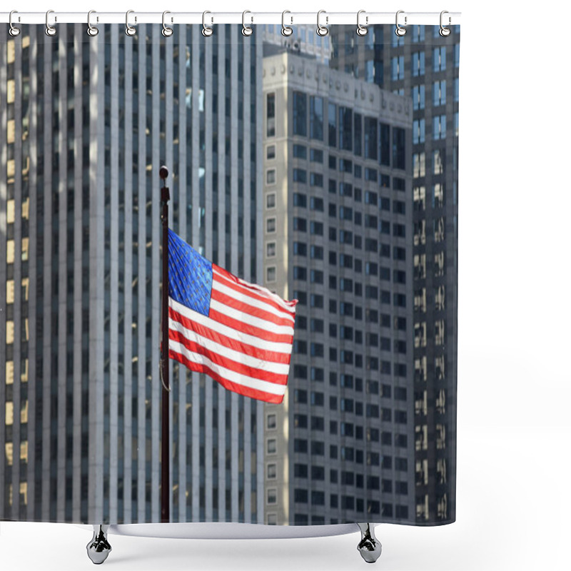 Personality  American Flag Waving In Downtown Of Chicago, USA Shower Curtains