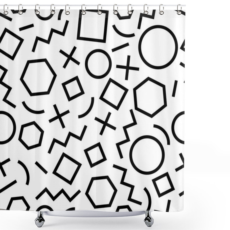 Personality  Vector Seamless Geometric Pattern. Memphis Style. Abstract 80s. Shower Curtains