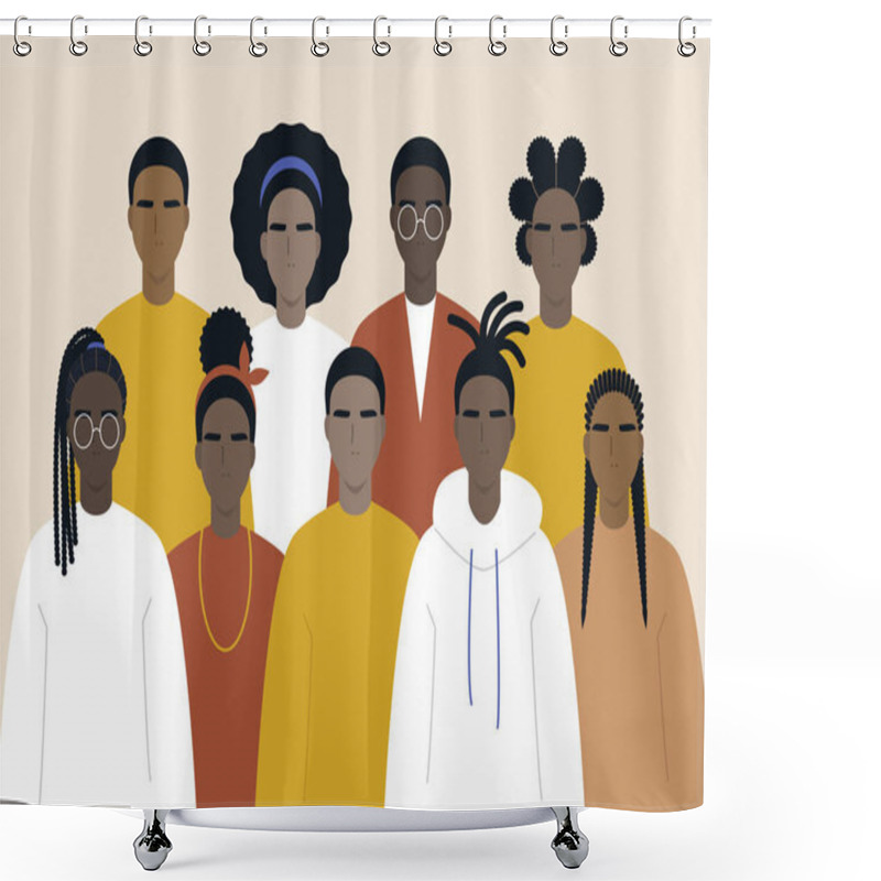 Personality  Black Community, African People Gathered Together, A Set Of Male And Female Characters Wearing Casual Clothes And Different Hairstyles Shower Curtains