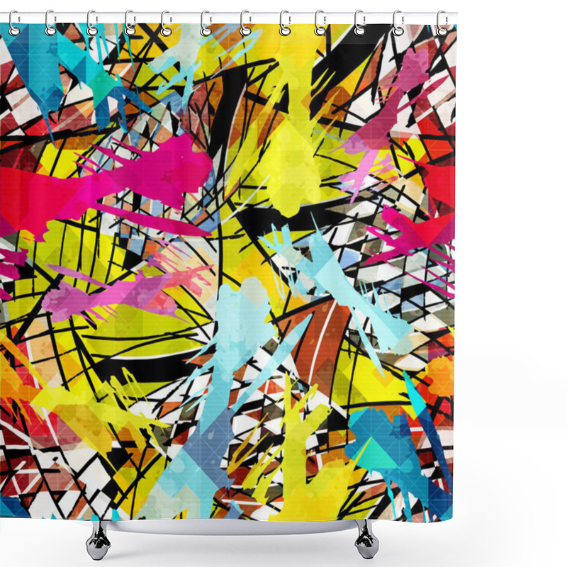 Personality  Colored Abstract Seamless Pattern In Graffiti Style. Quality Illustration For Your Design Shower Curtains