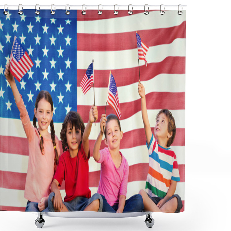 Personality  Children With American Flags Shower Curtains