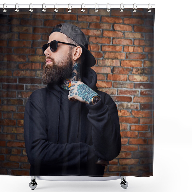 Personality  Modern Bearded Hipster Male In Hoodie  Shower Curtains