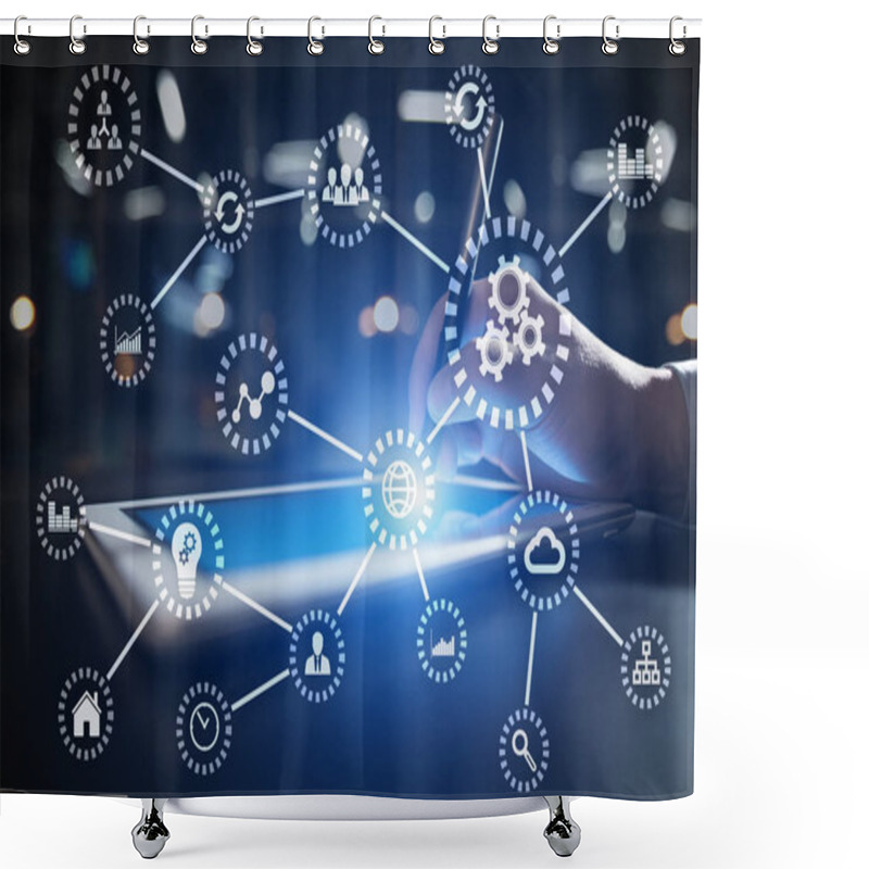 Personality  IOT. Internet Of Things. Automation And Modern Technology Concept. Shower Curtains