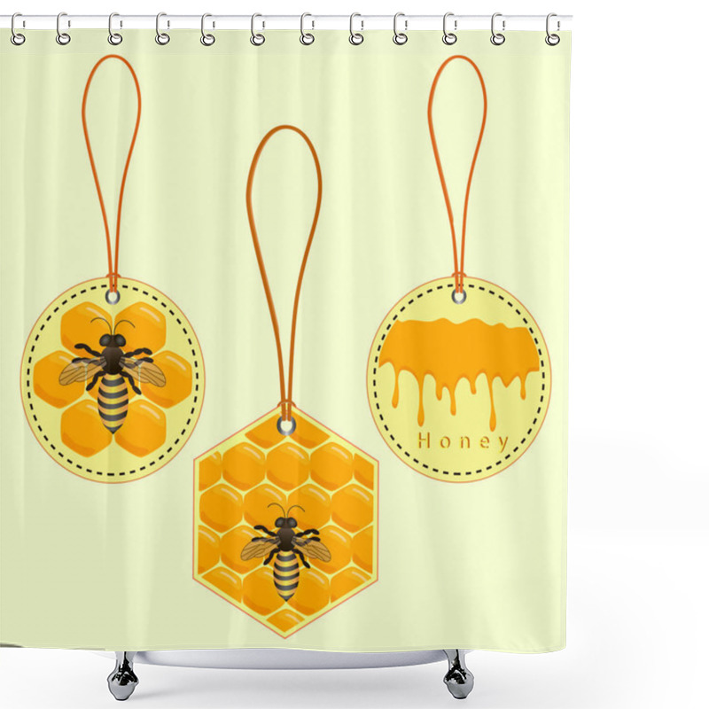 Personality  Vector Illustration Of Logo For The Theme Of Bees And Honey Shower Curtains