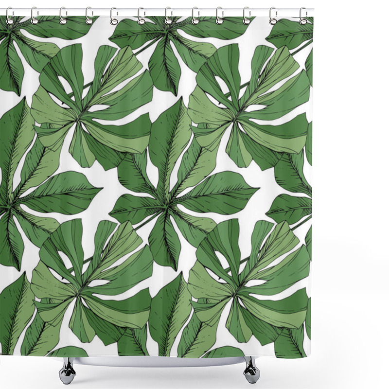 Personality  Vector Green Leaf Plant Garden Floral Foliage. Engraved Ink Art. Palm Beach Tree Leaves. Seamless Background Pattern. Shower Curtains