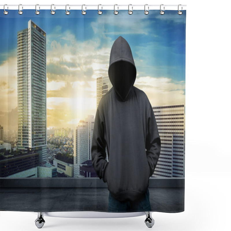 Personality  Man In Hoodie Shirt Is Hacker. Shower Curtains