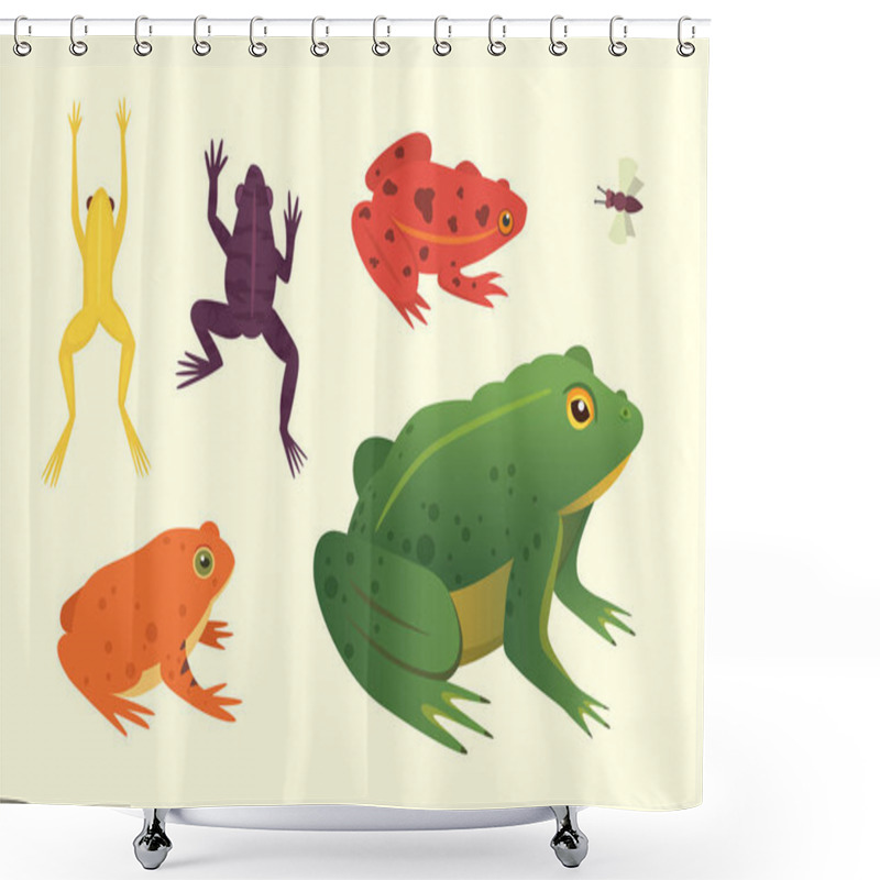 Personality  Exotic Amphibian Set. Frogs In Different Styles Cartoon Vector Illustration Isolated. Tropical Animals Shower Curtains