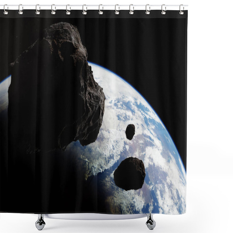 Personality  Blue Earth And Asteroids In The Space. View Of Planet Earth From Space. Elements Of This Image Furnished By NASA, 3d Animation Shower Curtains