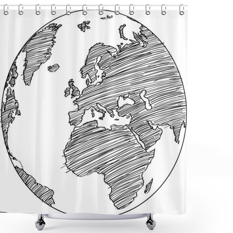 Personality  World Map Earth Globe Vector Line Sketched Up Illustrator, EPS 10. Shower Curtains