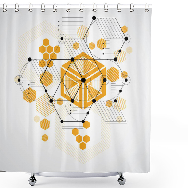 Personality  Modular Bauhaus Vector Background, Created From Simple Geometric Figures Like Hexagons, Circles And Lines. Best For Use As Advertising Poster Or Banner Design. Abstract Mechanical Scheme. Shower Curtains