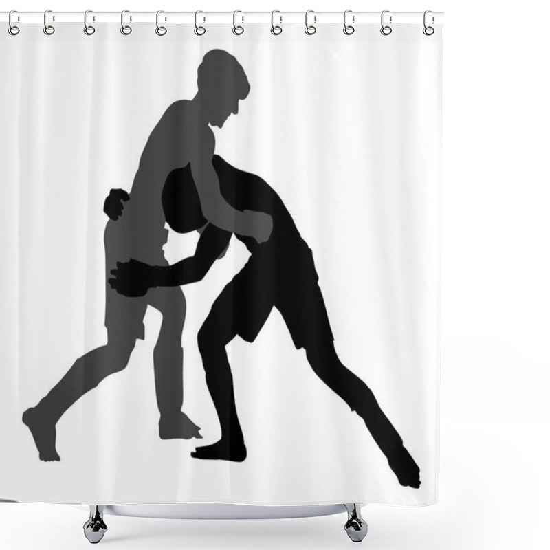 Personality  Two Mma Fighters Vector Silhouette Illustration Isolated On White Background. Multi Martial Arts Competition. Wrestling, Ancient Skill. Heroes In Ring, Octagon, Battle Fight. Fighting In Ring. Shower Curtains