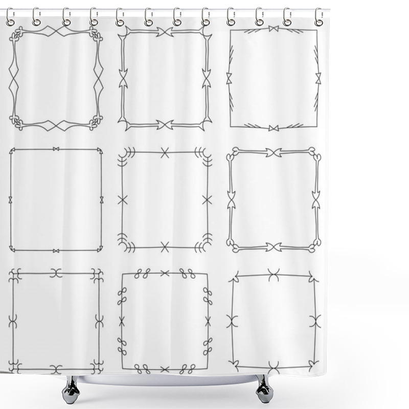 Personality  Set Of Hand Drawn Decorative Square Frames And Borders. Mono Line Design Templates, Isolated On White Background Shower Curtains