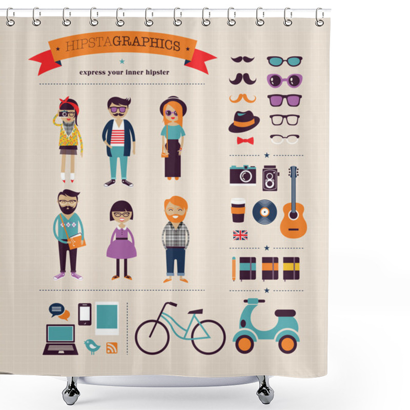 Personality  Hipster Info Graphic Concept Background With Icons Shower Curtains