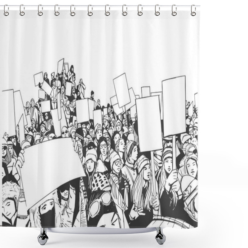 Personality  Illustration Of Crowd Marching And Demonstrating For Equality Shower Curtains