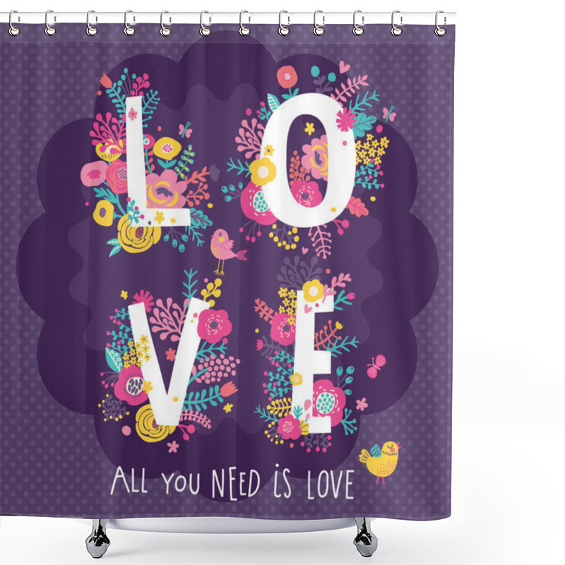 Personality  Wedding Invitation  With Love Word In Flowers Shower Curtains