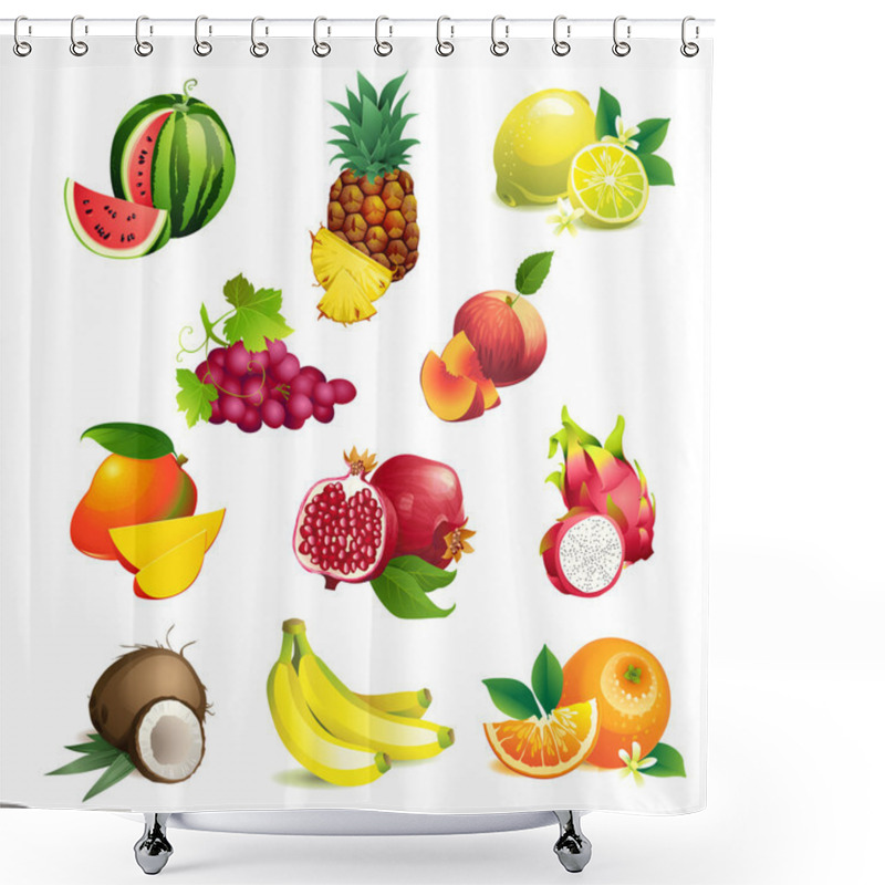 Personality  Set Of Tropical Fruits With Leaves And Flowers Shower Curtains