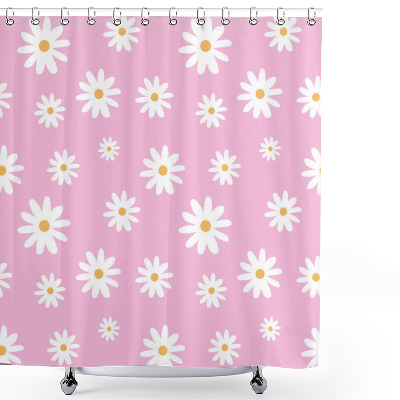 Personality  Chamomile On A Light Pink Pastel Background Pattern Seamless Vector. Shower Curtains