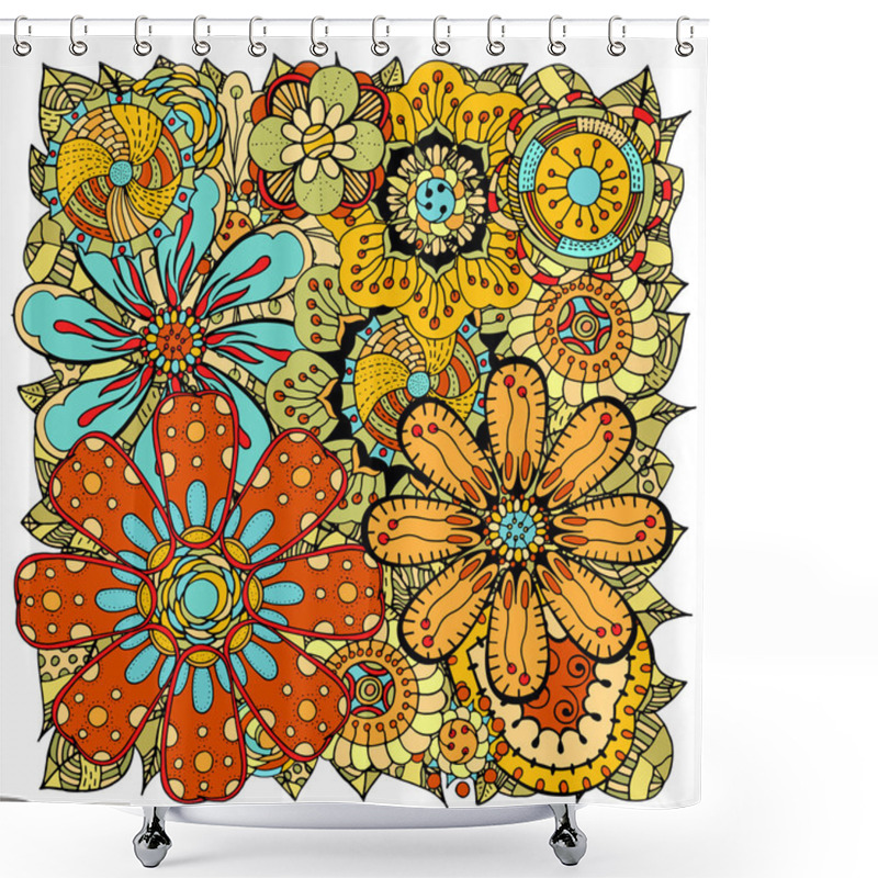 Personality  Doodle Flowers And Leafs Shower Curtains