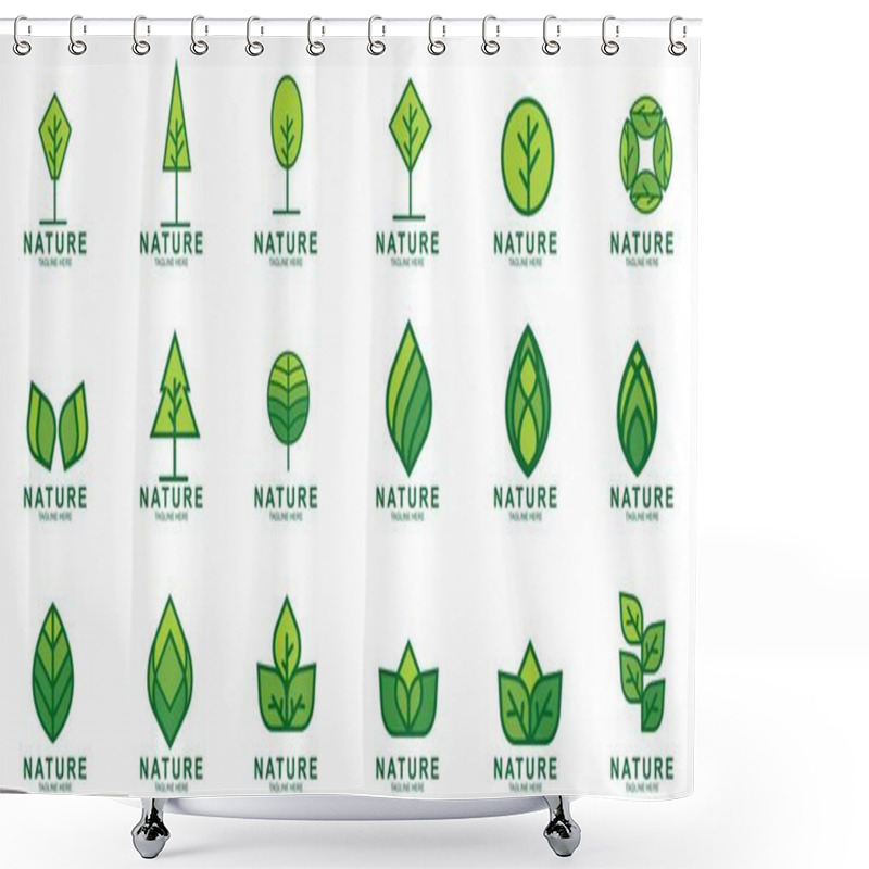 Personality  Set Of Leaf Icon Design Template. Green Nature Icon Design Shower Curtains