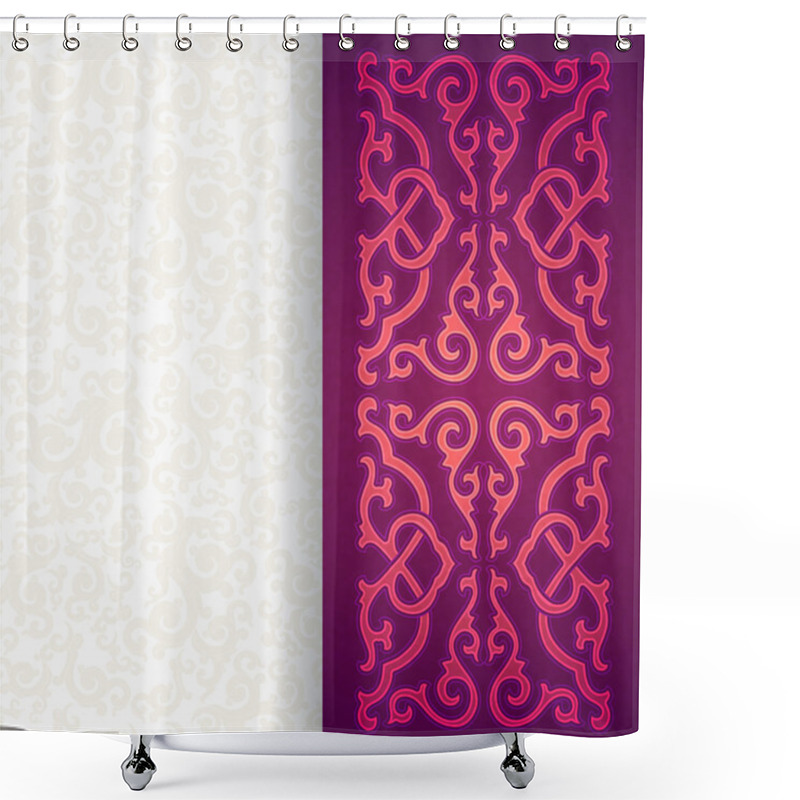 Personality  Oriental, Folk Ornament. Purple Background. Shower Curtains