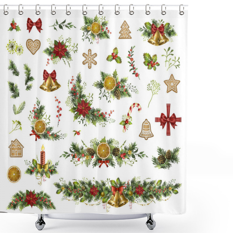 Personality  Large Set Of Christmas Elements For Your Design. Christmas Decor. Shower Curtains