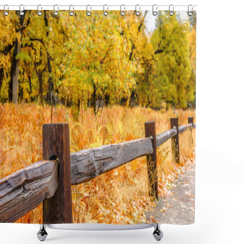 Personality  Fence In Autumn Park Shower Curtains