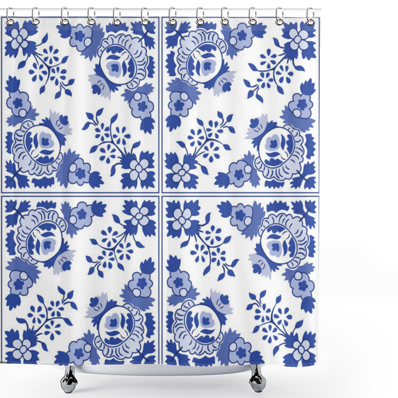 Personality  Traditional Ornate Portuguese Tiles Azulejos. Vector Illustration. Shower Curtains