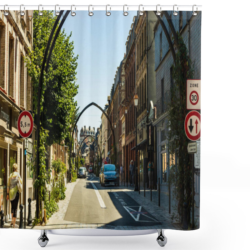 Personality  Hondleur, France - 2019.On The Streets Of An Medieval City Honfleur. Favorite Place For Walks Of Local Residents And Tourists. Shower Curtains