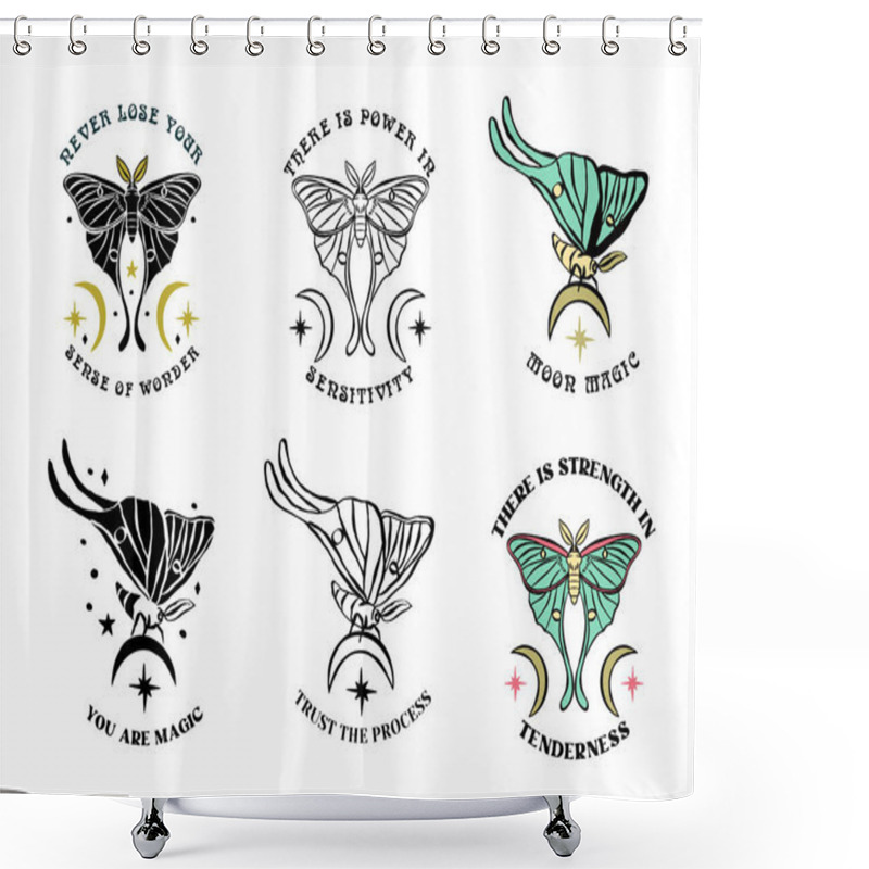 Personality  Luna Moth Hand Drawn Illustrations Set With Inspirational Quotes. Celestial Butterfly Designs With Motivational Sayings. Shower Curtains