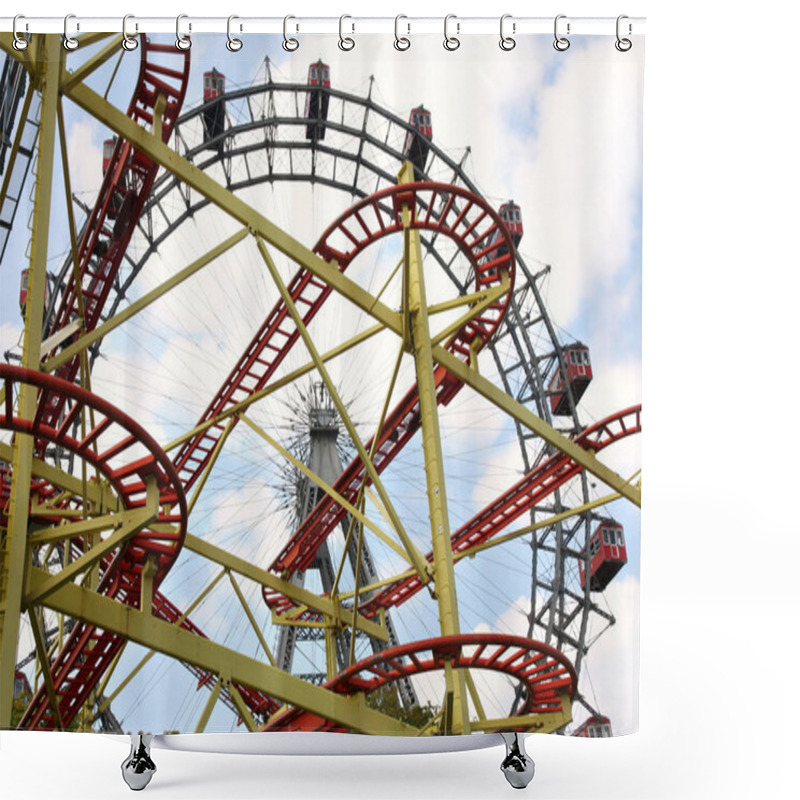 Personality  Roller Coaster And Large Ferris Wheel In Prater, Vienna, Austria Shower Curtains