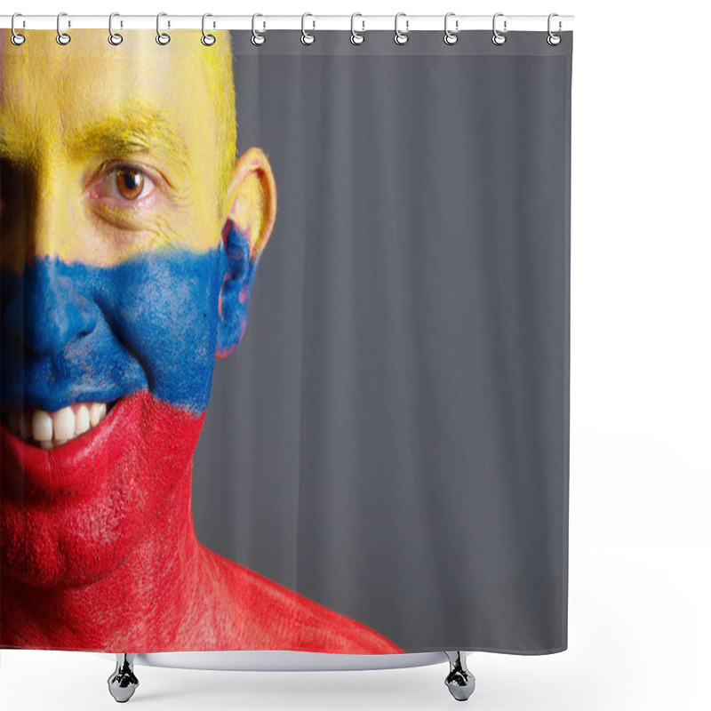 Personality  Man Face Painted With Colombian Flag, Smiling Expression Shower Curtains