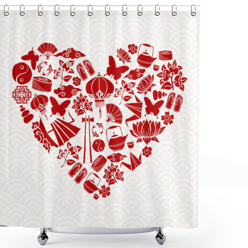 Personality  Chinese New Year Red Icon Heart Shape Decoration Shower Curtains