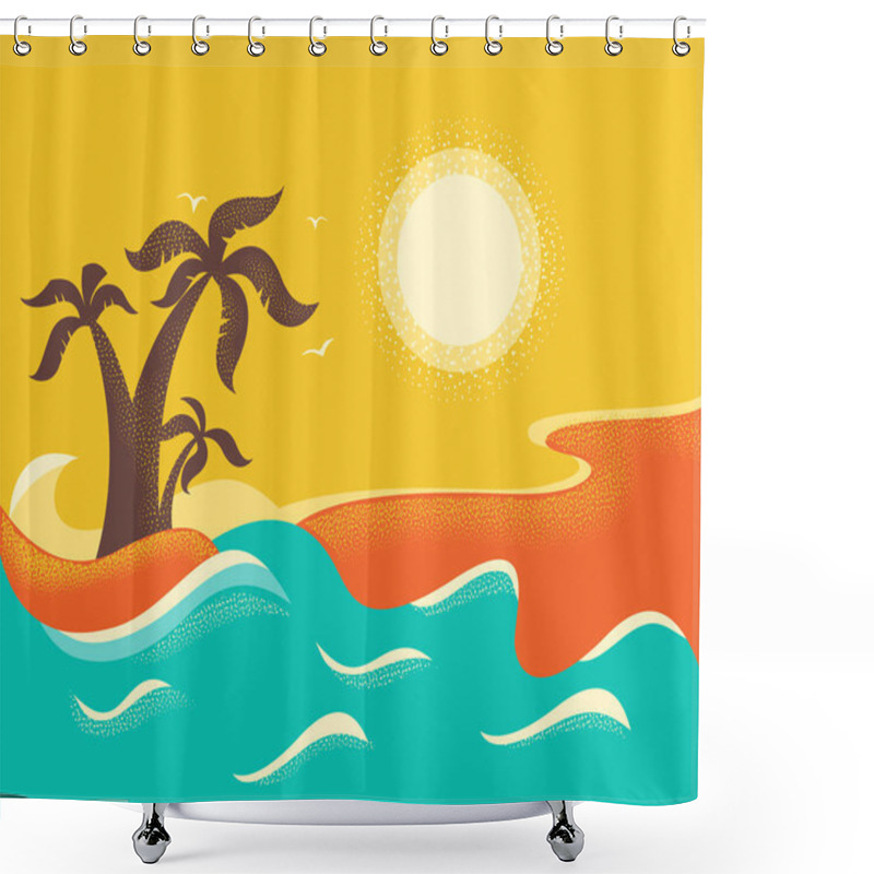 Personality  Ocean Waves And Tropical Island.Vector Nature Poster Background  Shower Curtains