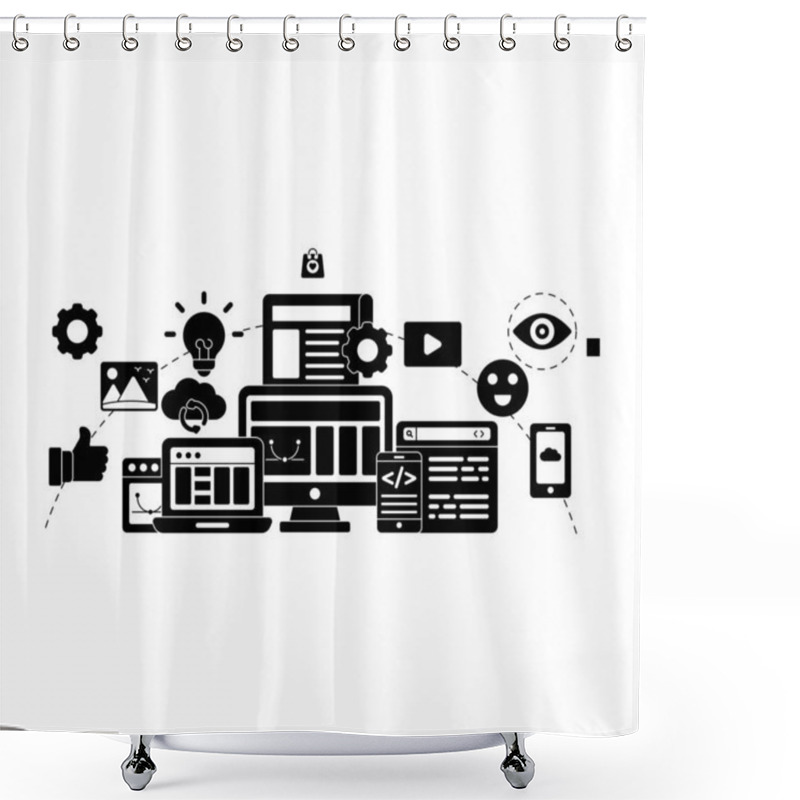 Personality  Editable Design Illustration Of Mobile Coding Shower Curtains