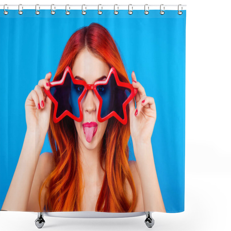 Personality  Go Crazy! Young Cheerful Foxy With Big Funny Star Glasses And To Shower Curtains