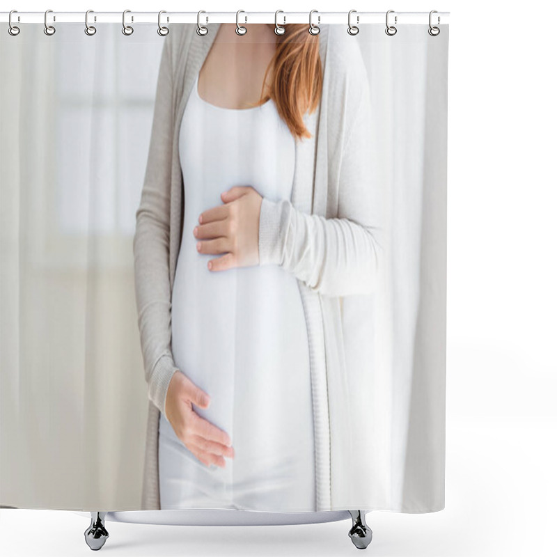 Personality  Pregnant Woman Touching Her Belly  Shower Curtains