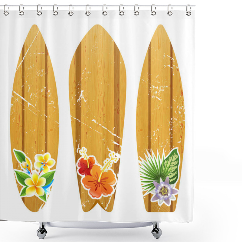 Personality  Wooden Surfboards With Floral Prints Shower Curtains