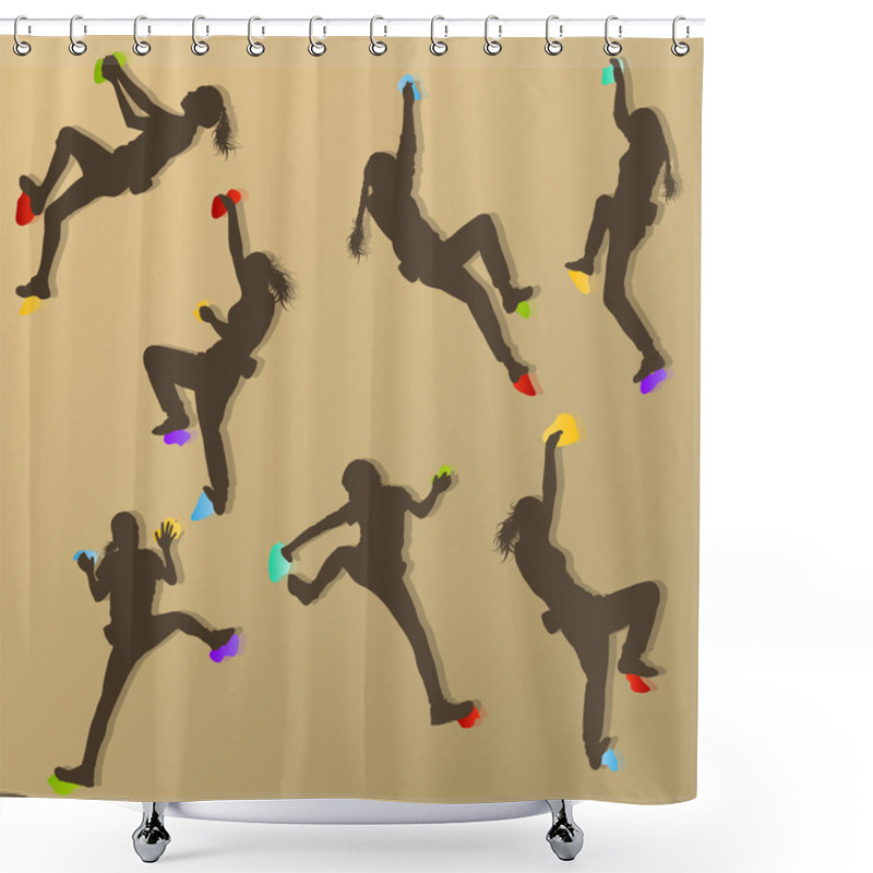 Personality  Girl Climbing Rock Wall Set Vector Background Concept Shower Curtains