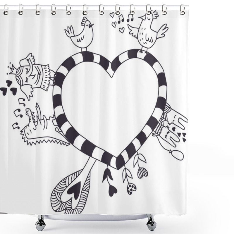 Personality  Saint Valentine's Day Heart Design Element With Cute Character Illustrations. Shower Curtains