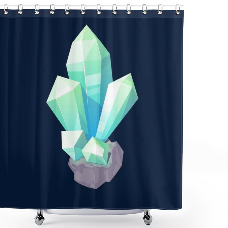 Personality  Blue Crystal Gem, Jewel Rock Mineral Stone. Isolated Natural Green Turquoise Gemstone Opal, Emerald Or Quartz Glass, Jewelry And Geology Magic Crystal, Computer Game Item, Cartoon Vector Object Shower Curtains