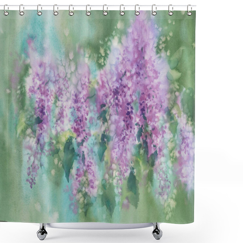 Personality  Violet Lilac Flower Branches With Leaves Watercolour Background. Spring Bloom Shower Curtains